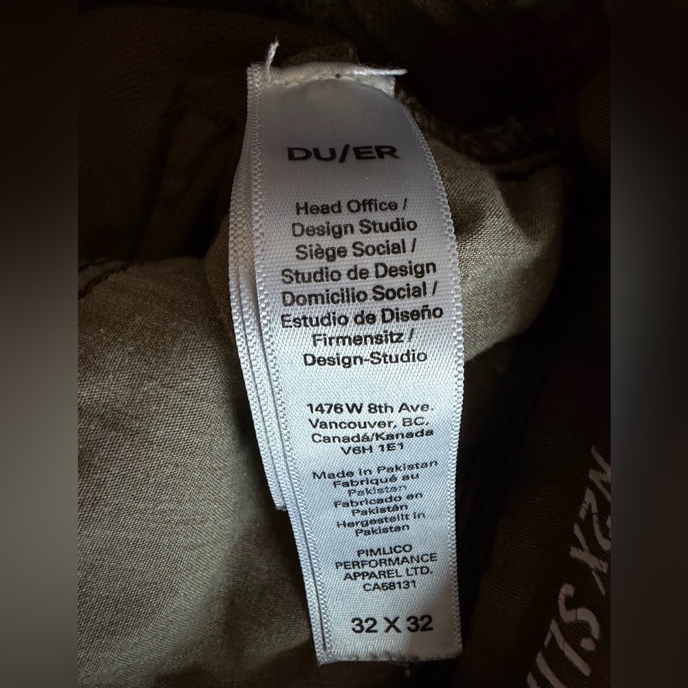DUER Men's Olive Green No Sweat Slim Fit Pants (N2X) - Men's 32x32 - Picture 8 of 8